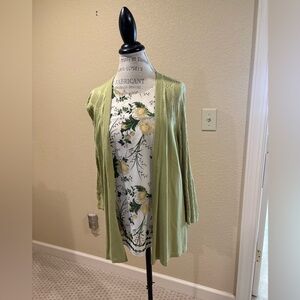Max Studio Green/ Cream Sheer Lined Top with Matching August Silk Green Cardigan